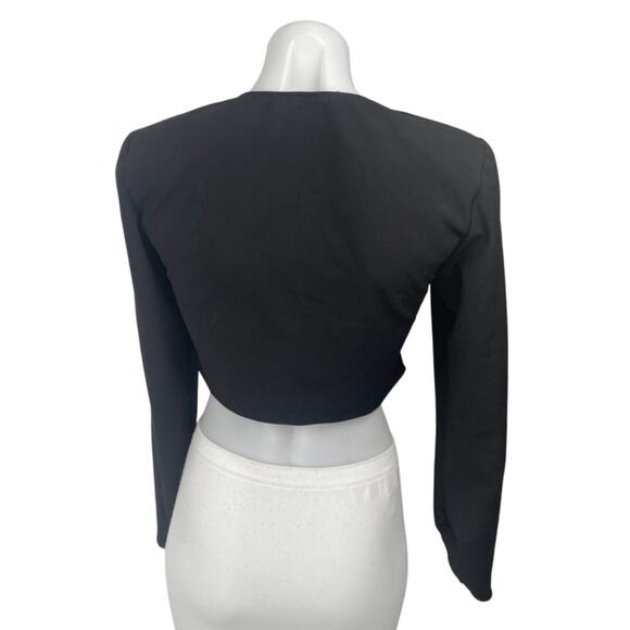 Zara Women's Black Long Sleeve Ring Deep V Neck Knit Blouse Crop Top Size M - Picture 2 of 4